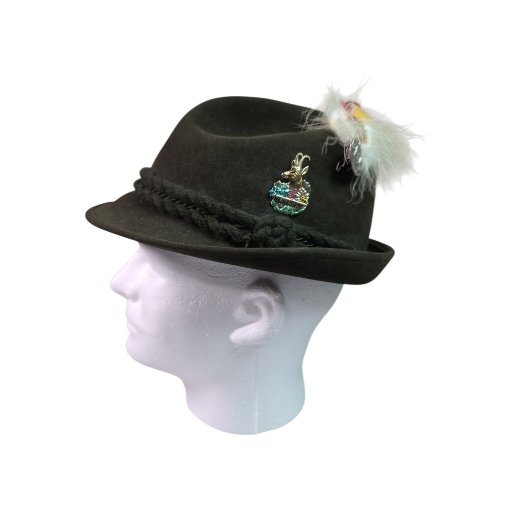 Rein Haar Alpina Bavarian Hat Green Wool Felt Feather Pins Tyrolean Germany